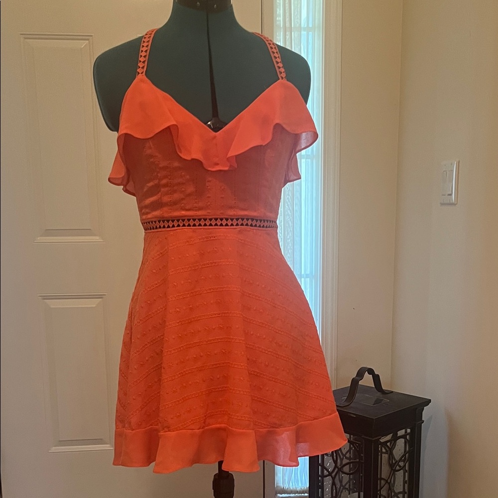 bebe Orange Ruffle Mini Dress